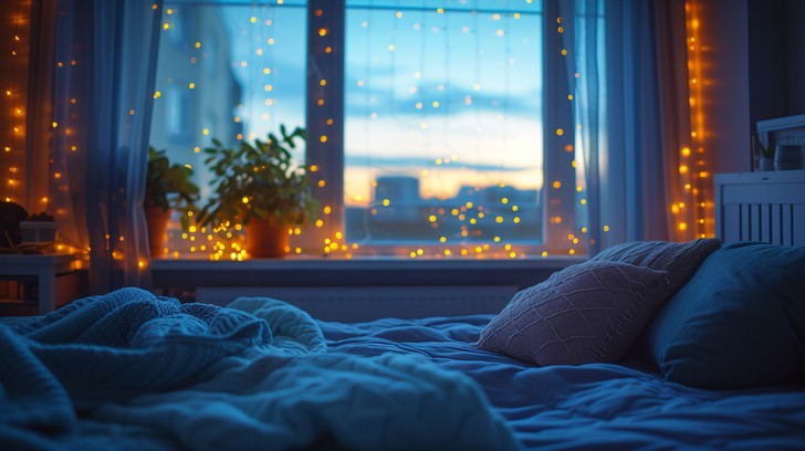 Cozy evening bedroom environment